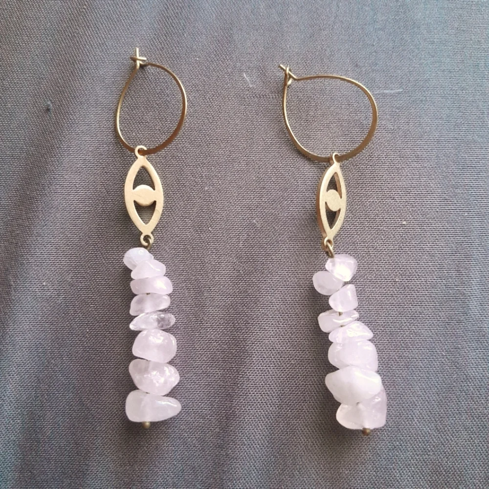 Rose Quartz Stacked Evil Eye Hoops - Picture 1 of 1